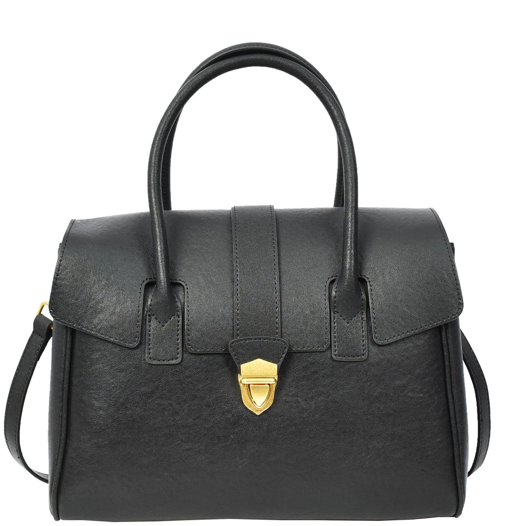 Women's Real Leather Shoulder Bag Large Size Classic Style Tacoma Black-4