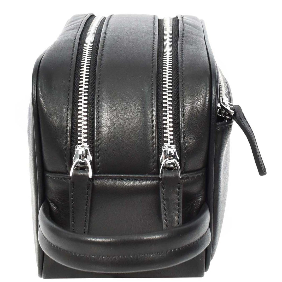 Real Leather Toiletries Bag Medium Size Travel Dopp Kit Organiser Style Oslo Black-4