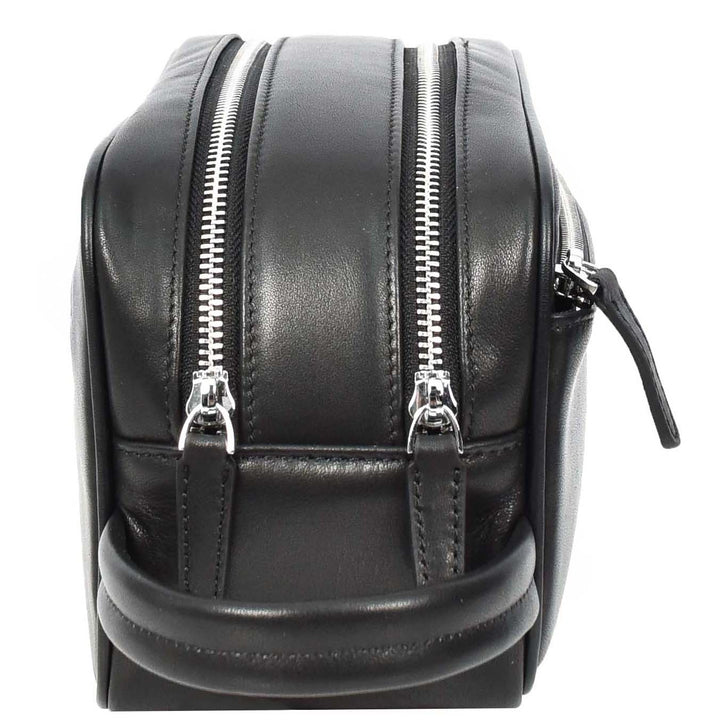 Real Leather Toiletries Bag Medium Size Travel Dopp Kit Organiser Style Oslo Black-4