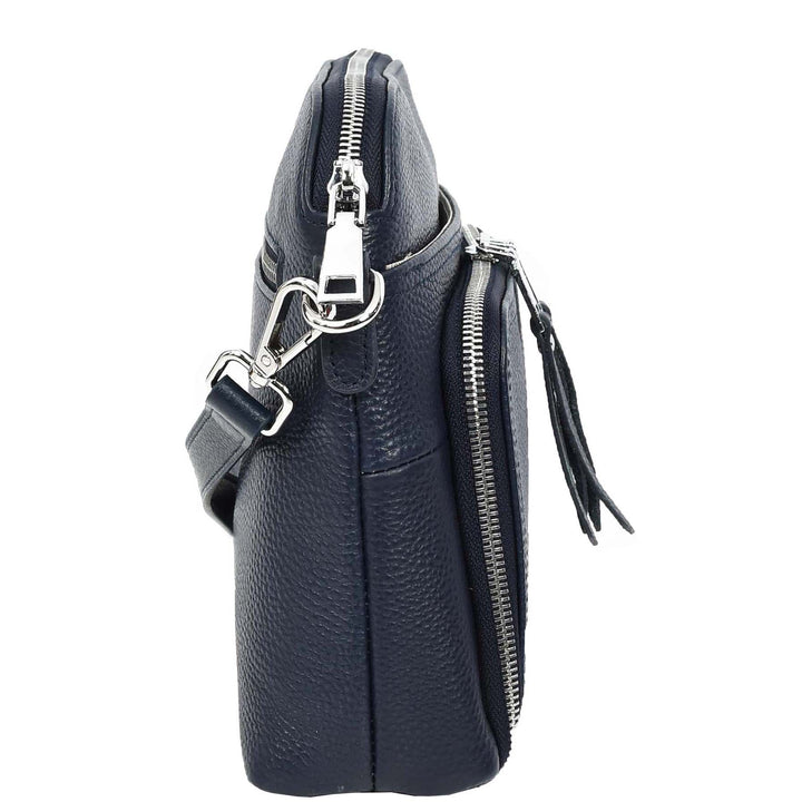 Womens Real Leather Cross Body Bag Classic Sling Style Skye Navy-4