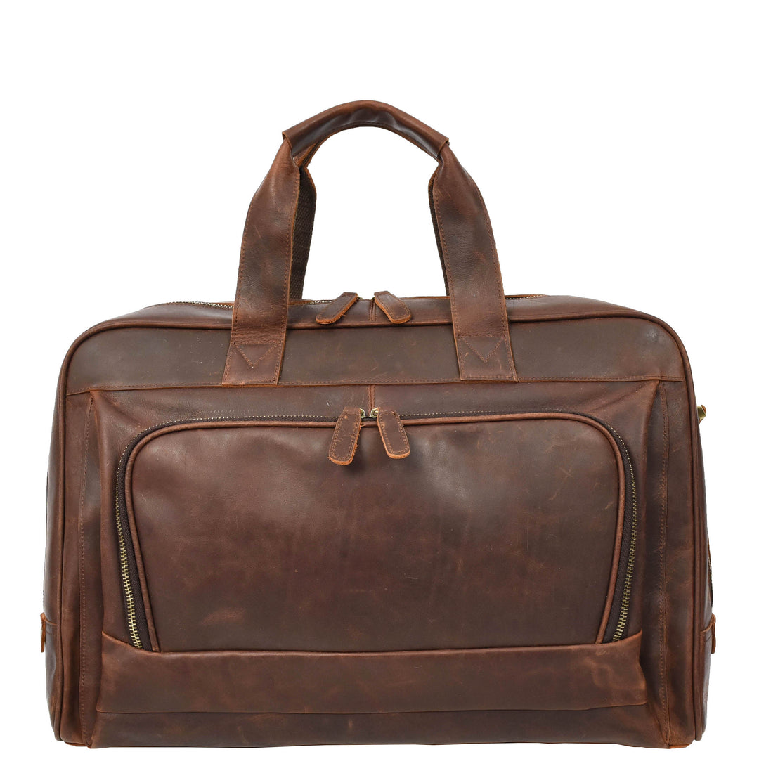 Genuine Leather Holdall Mid Size Weekend Overnight Travel Bag Kigali Rust Brown