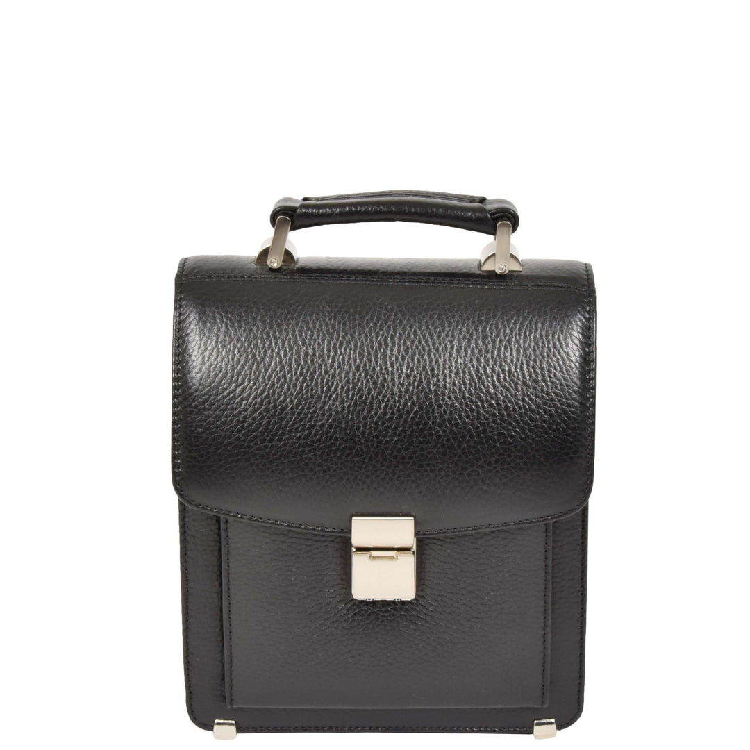 Mens Real Leather Briefcase Style Crossbody Flight Messenger Bag Drew Black-4