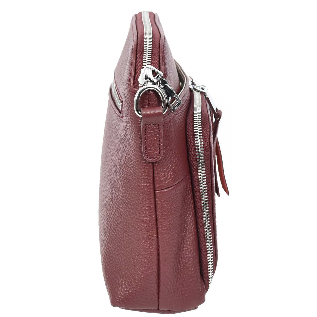 Womens Real Leather Cross Body Bag Classic Sling Style Skye Burgundy