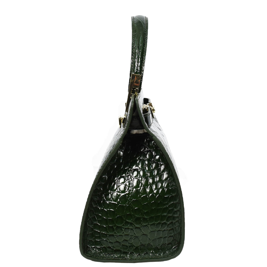 Womens Real Leather Handbag Small Organiser Top-Handle Handbag Camille Green-3