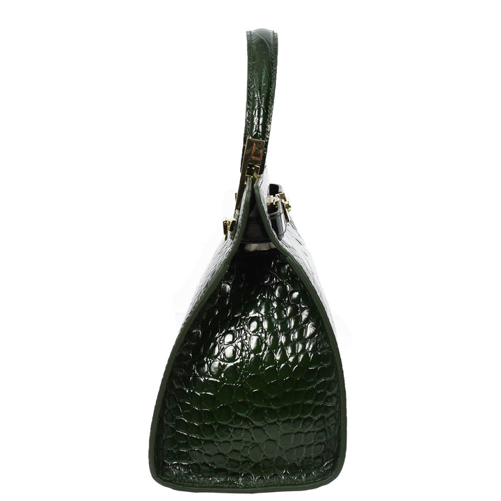 Womens Real Leather Handbag Small Organiser Top-Handle Handbag Camille Green-3