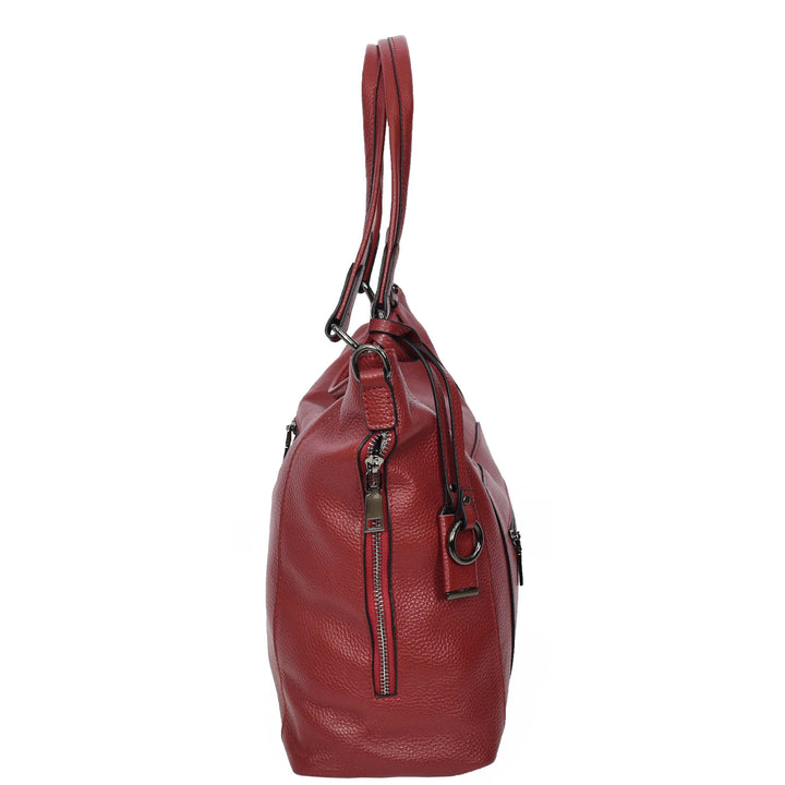 Womens Leather Tote Shoulder Handbag Evelyn Red-4