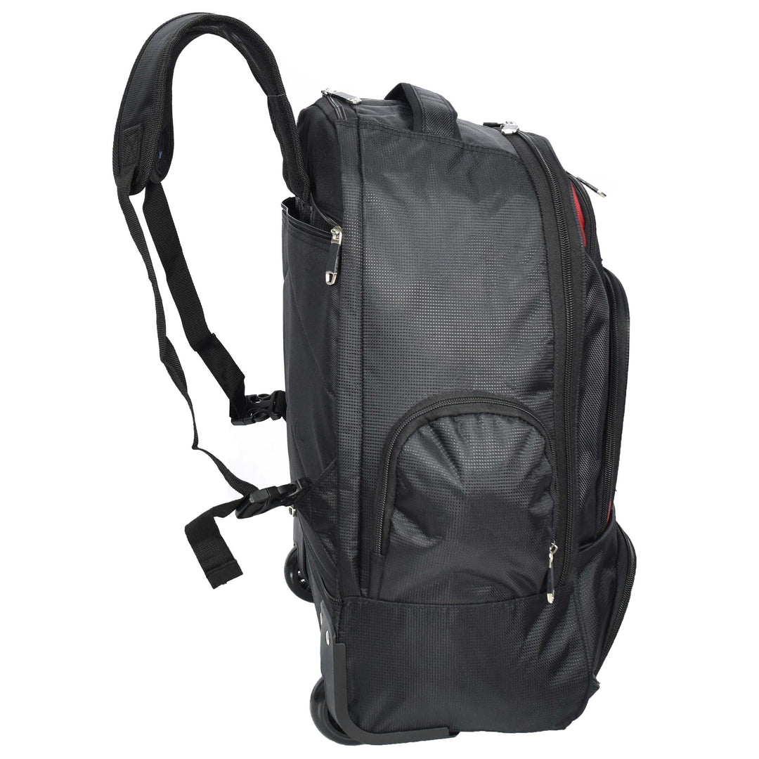 Backpack With Wheels Telescopic Handle Hiking Camping Outdoor Rucksack HT63 Red