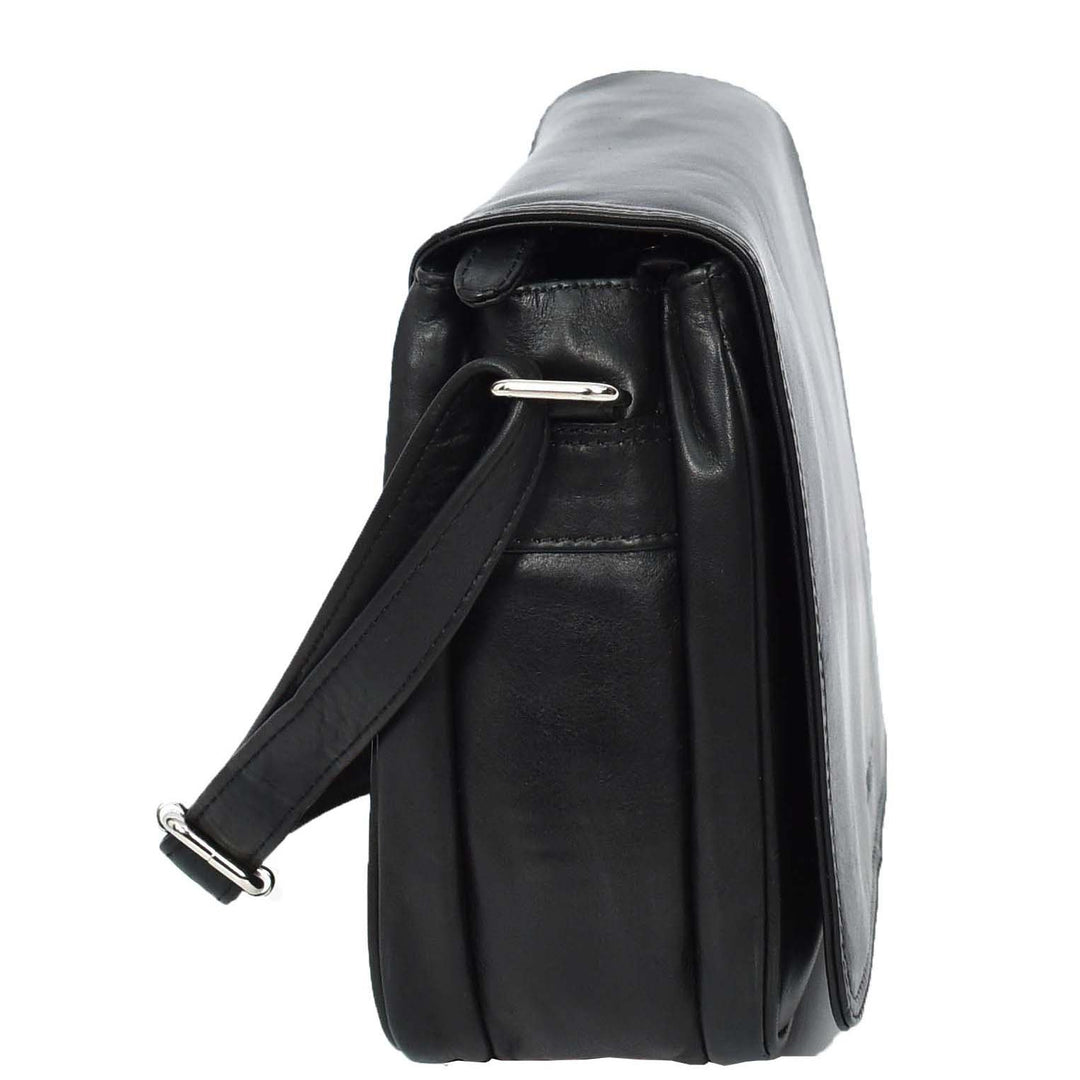 Womens Real Leather Crossbody Bag Flap over Shoulder Organiser Handbag HOL896 Black-4