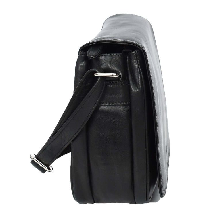 Womens Real Leather Crossbody Bag Flap over Shoulder Organiser Handbag HOL896 Black-4