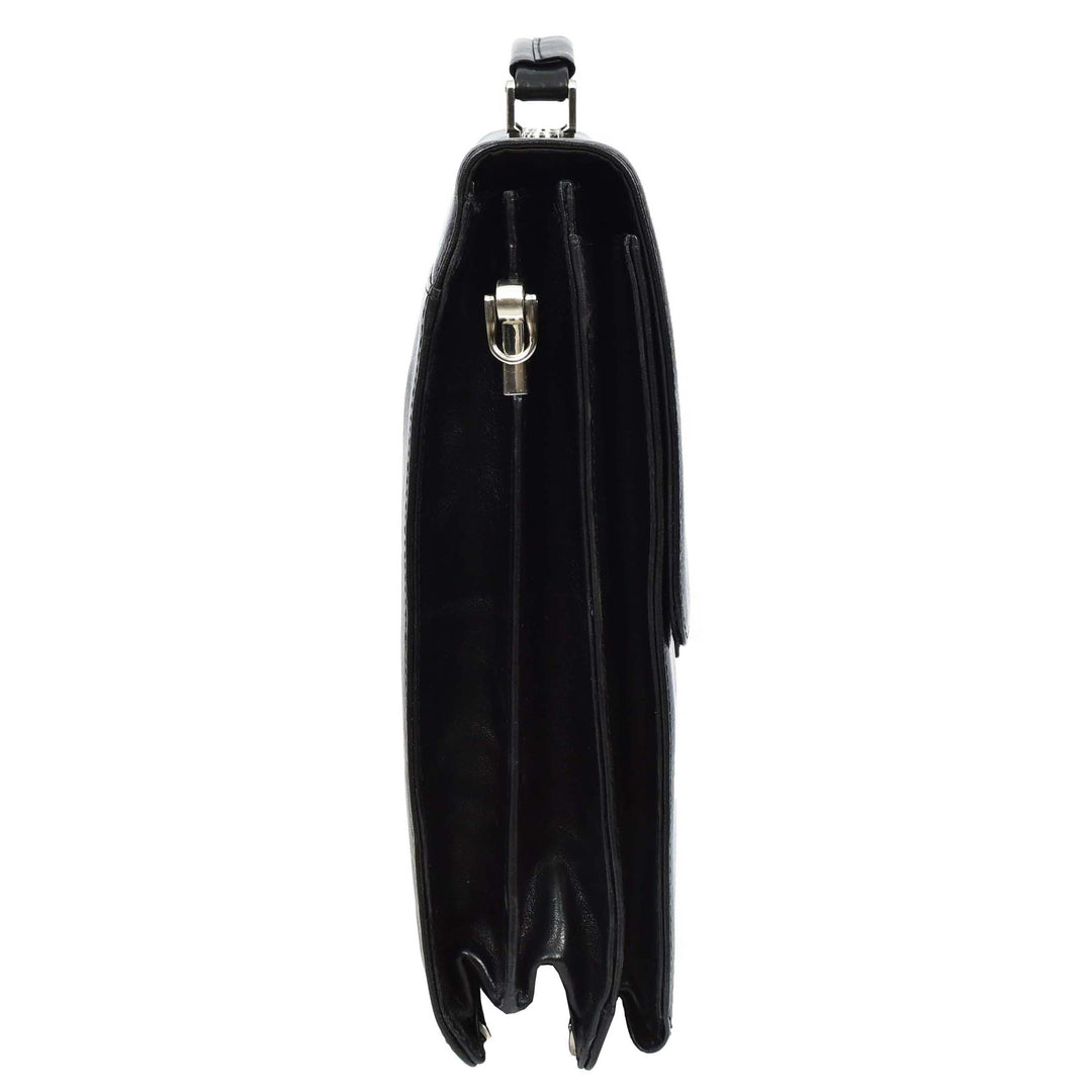 Mens Genuine Leather Briefcase Large Size Organiser Messenger Bag Erbil Black-5