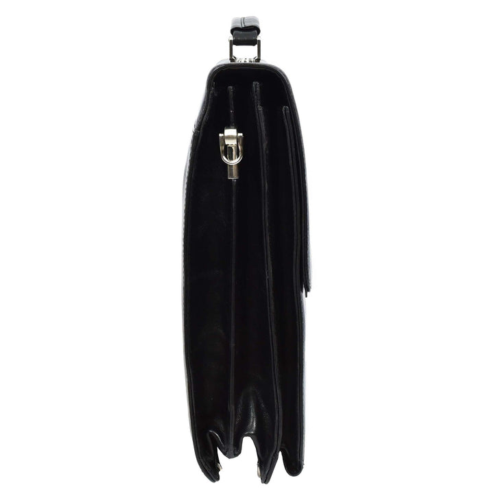 Mens Genuine Leather Briefcase Large Size Organiser Messenger Bag Erbil Black-5