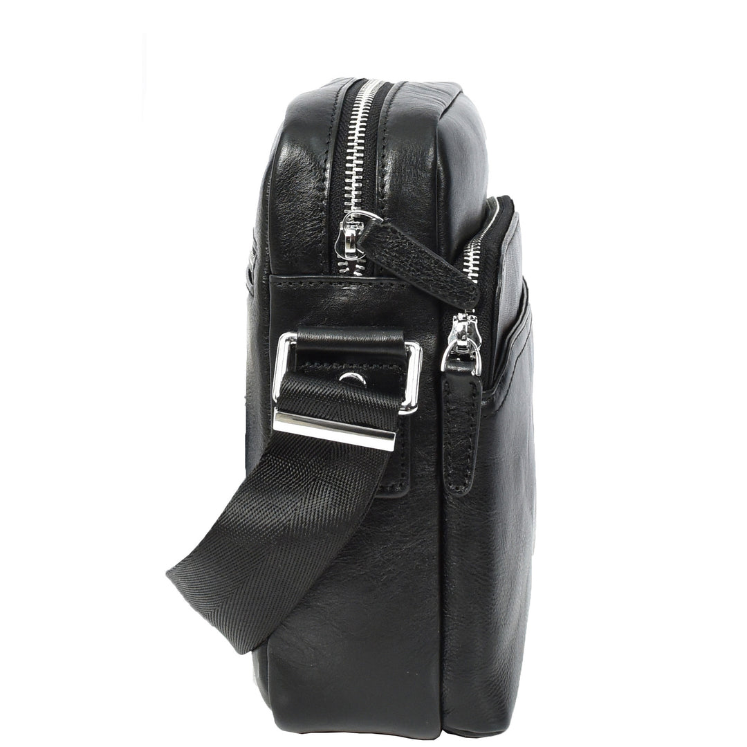 Mens Real Leather Cross Body Bag Small Size Travel Pouch Hanoi Black-4