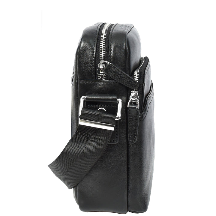 Mens Real Leather Cross Body Bag Small Size Travel Pouch Hanoi Black-4