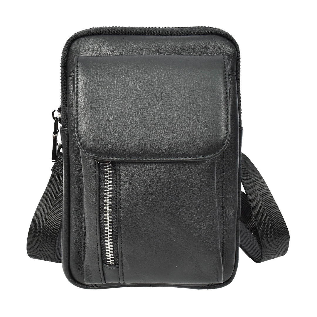 Mens Genuine Leather Wrist Bag Multi-Pockets Money Travel Organiser Pouch Dinan Black