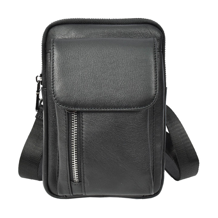 Mens Genuine Leather Wrist Bag Multi-Pockets Money Travel Organiser Pouch Dinan Black