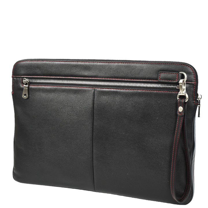 Real Leather Laptop Sleeve Bag Cover 15inch Note Document Folder Organiser Elche Black
