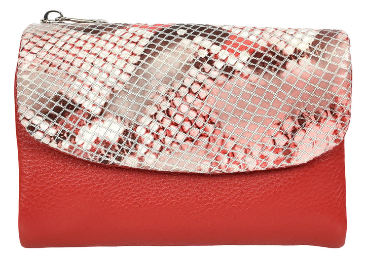 Womens Real Leather Purse Snake-Print Clutch Wallet HOL8833 Red
