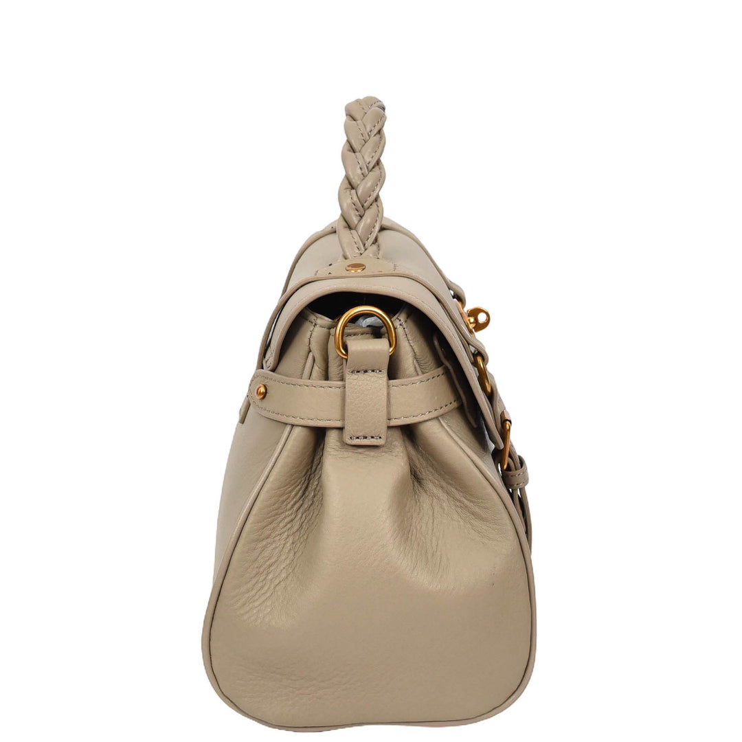 Womens Real Leather Handbag Classic Satchel Top-Handle Style Greta Beige-4