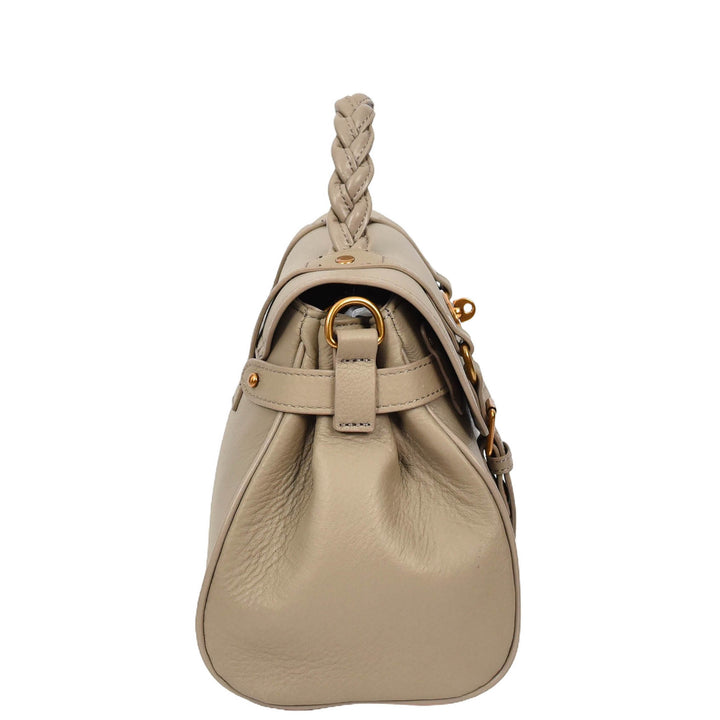 Womens Real Leather Handbag Classic Satchel Top-Handle Style Greta Beige-4