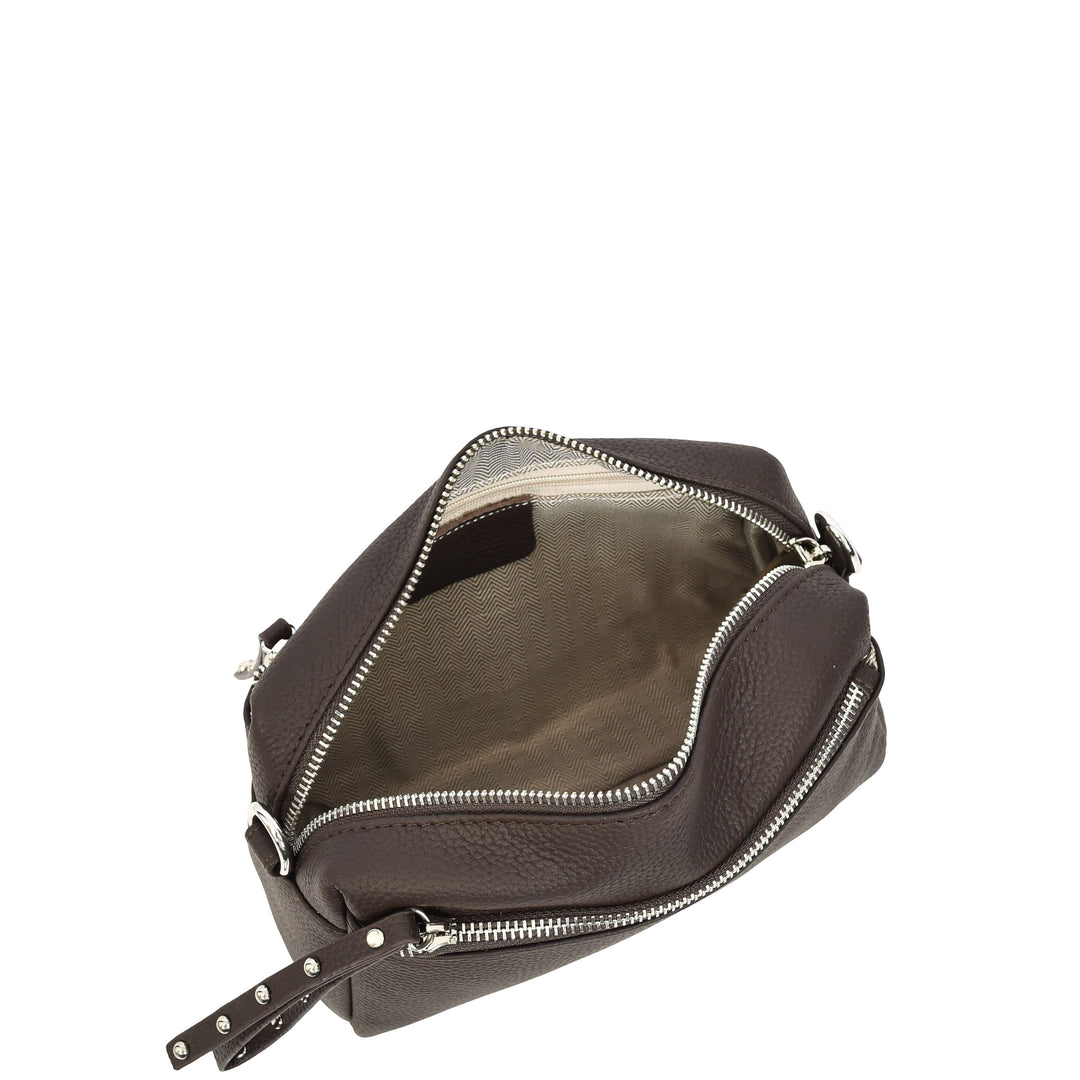 Womens Real Leather Small Shoulder Crossbody Bag Casual Pouch Zeno Brown