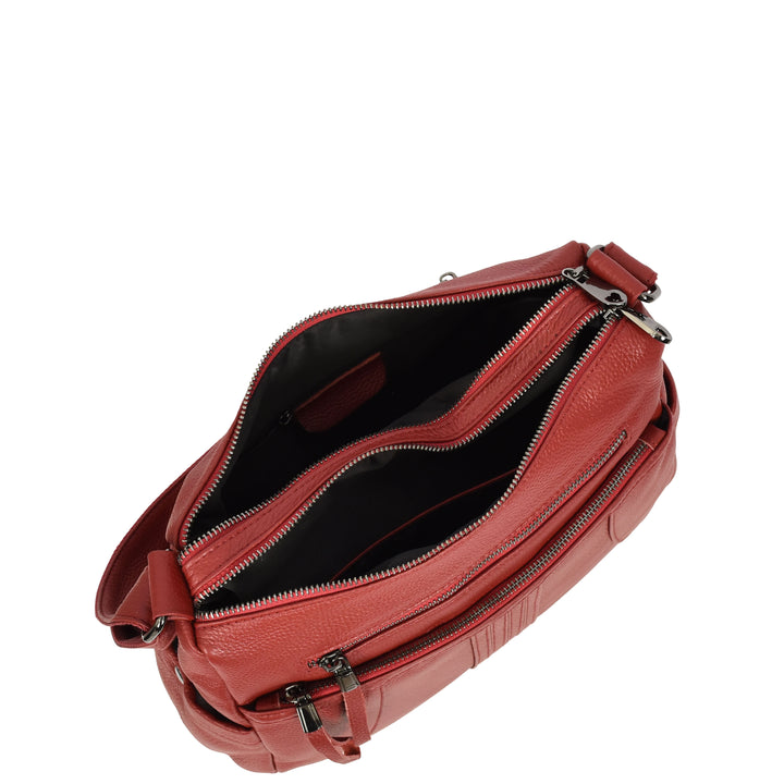 Womens Real Leather Classic Crossbody Messenger Shoulder Bag Alba Red