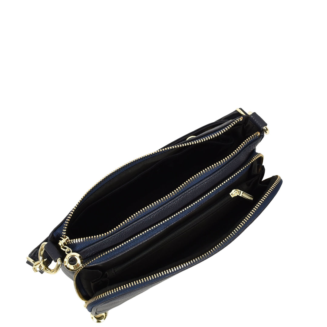 Womens Real Leather Shoulder Bag with Adjustable Strap Zelda Navy