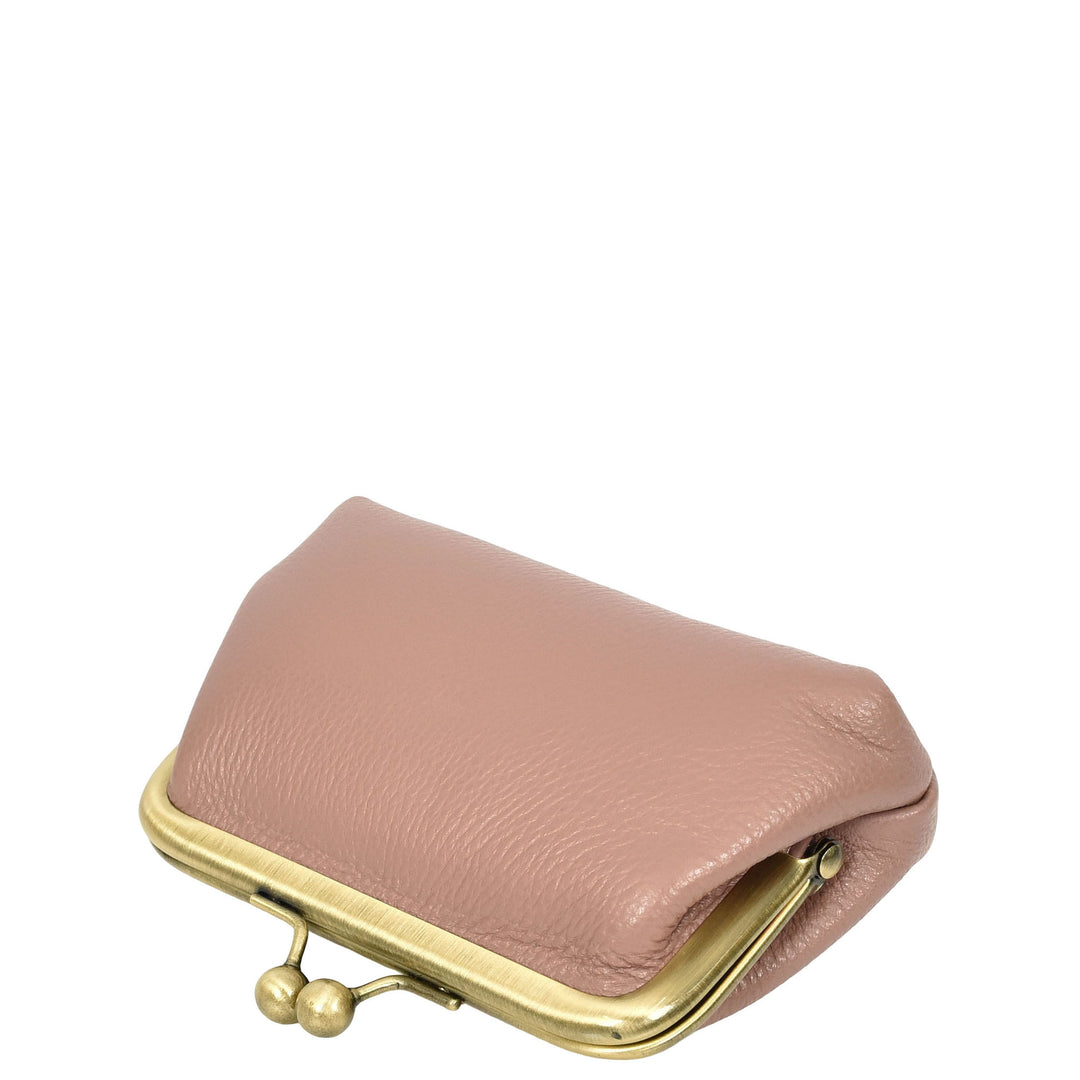 Womens Real Leather Small Coin Purse with Kiss Lock Closure HOL2205 Lilac