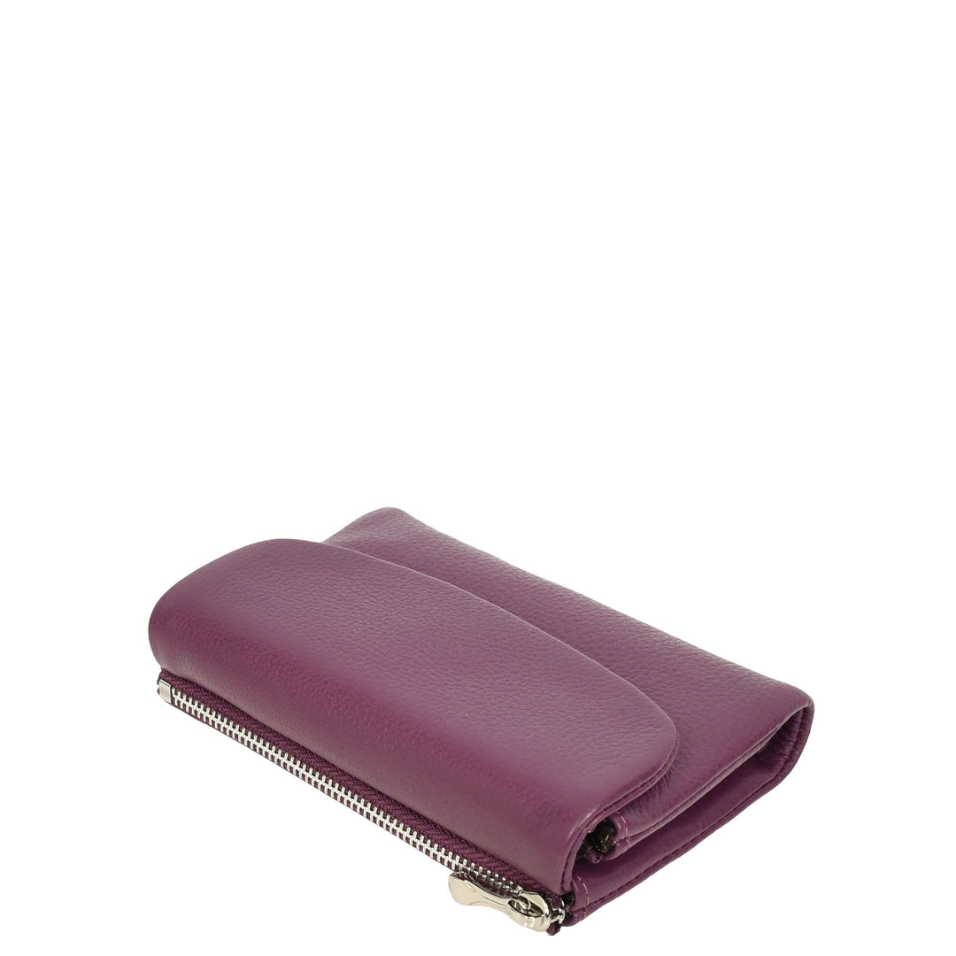 Womens Real Leather Bi-fold Purse Compact Wallet HOL3033 Purple
