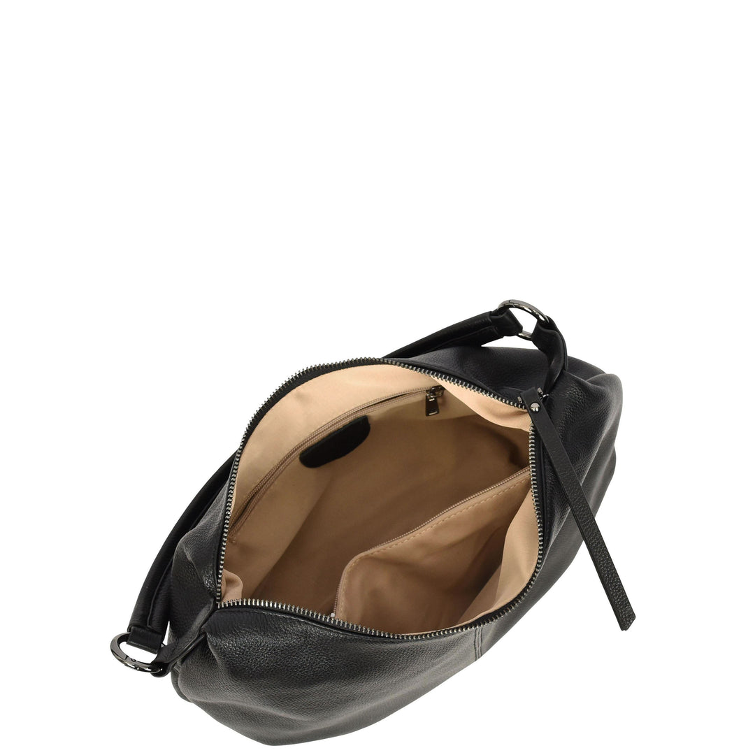 Womens Real Leather Shoulder Bag 2-in-1 Cross Body Casual Style Hobo Callie Black