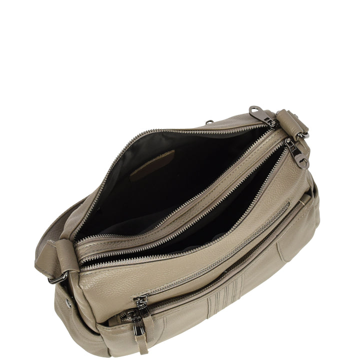 Womens Real Leather Classic Crossbody Messenger Shoulder Bag Alba Grey