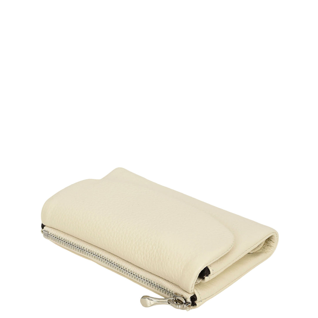 Womens Real Leather Bi-fold Purse Compact Wallet HOL3033 Off White