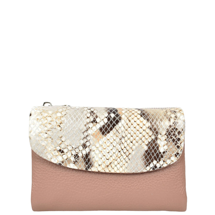 Womens Real Leather Purse Snake-Print Clutch Wallet HOL8833 Lilac