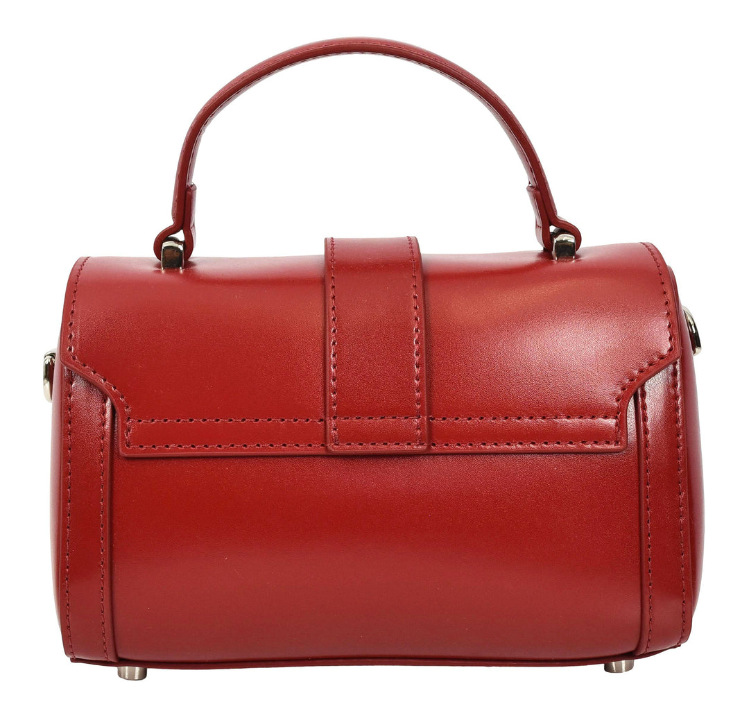 Women's Glazed Leather Handbag Mini Size Fashion Bag Top Handle HOL2613 Red