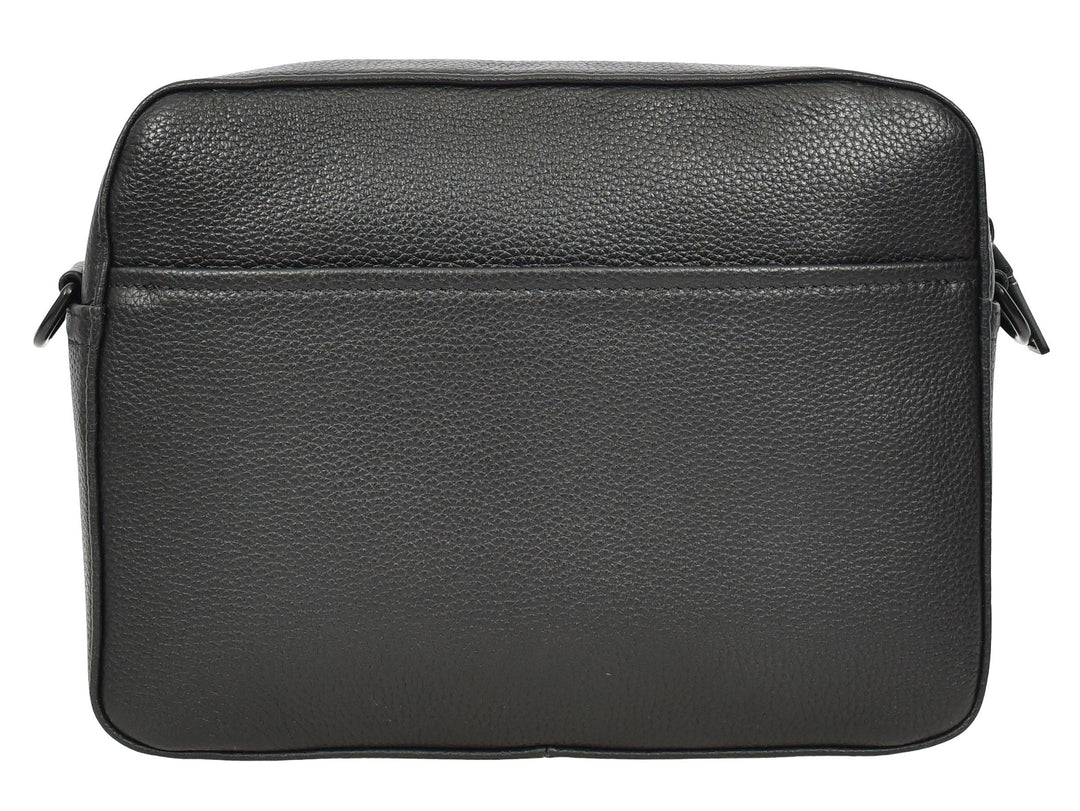 Men's Real Leather Crossbody Flight Bag Adjustable Strap Sandy Black