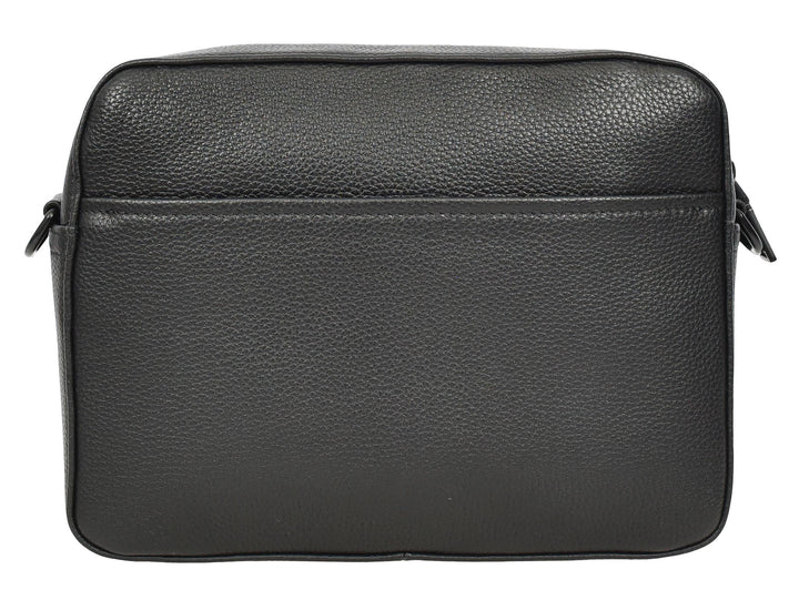 Men's Real Leather Crossbody Flight Bag Adjustable Strap Sandy Black
