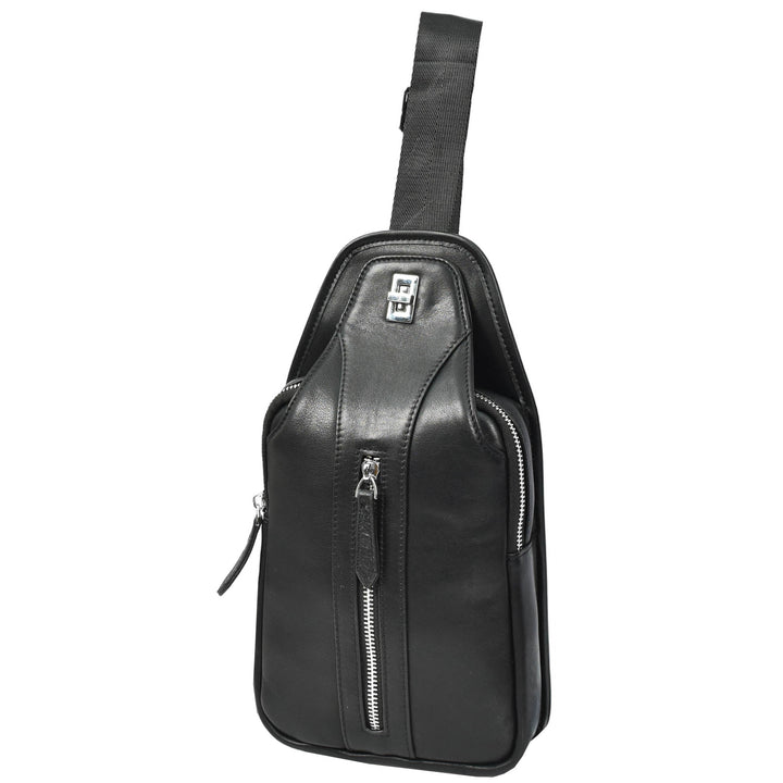 Mens Real Leather Chest Bag Cross Body Style Nara Black-4