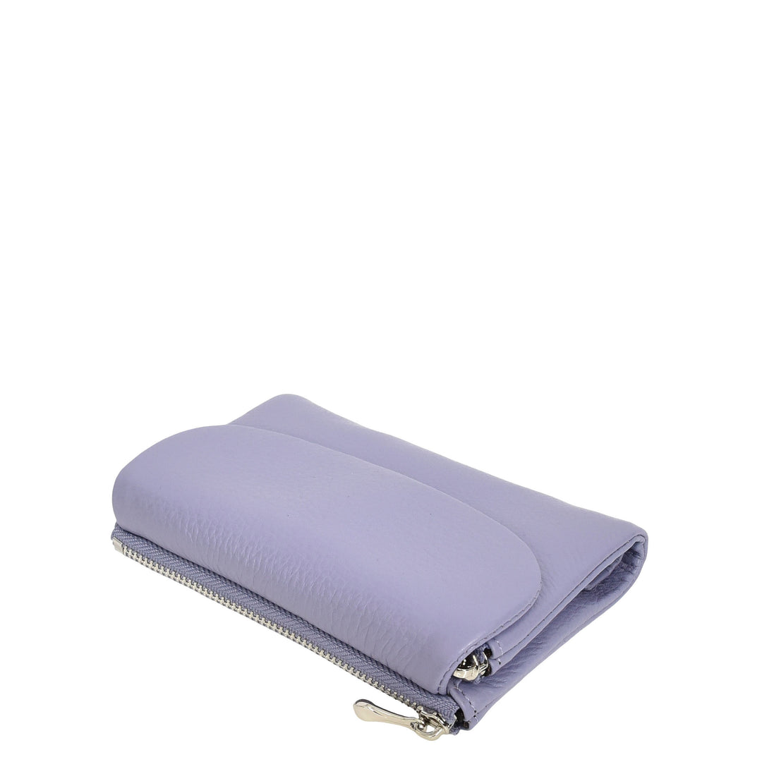 Womens Real Leather Bi-fold Purse Compact Wallet HOL3033 Lilac