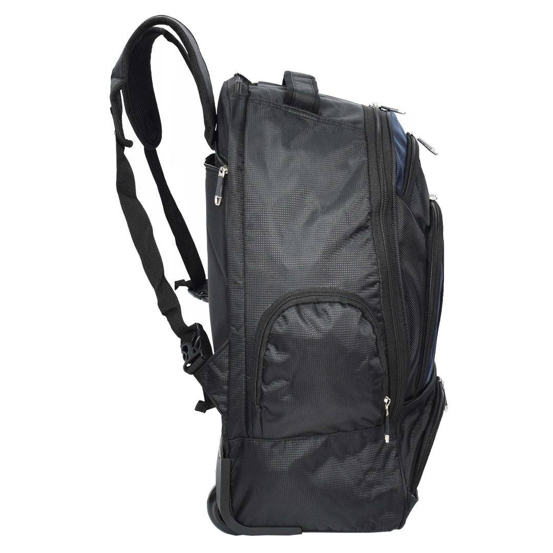 Backpack With Wheels Telescopic Handle Hiking Camping Outdoor Rucksack HT63 Navy-4