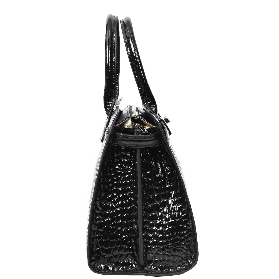 Women Real Leather Handbag Mid Size Organiser Top-Handle Handbag Noelle Black-4