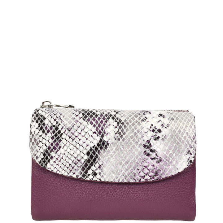 Womens Real Leather Purse Snake-Print Clutch Wallet HOL8833 Purple