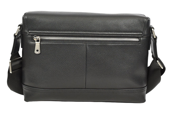 Men's Real Leather Crossbody Messenger Bag Flap Over Dual Buckle Ted Black