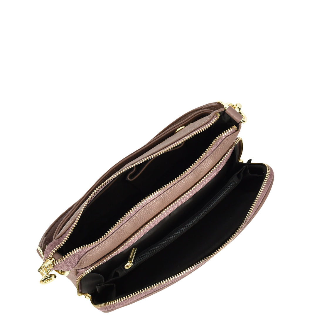 Womens Real Leather Shoulder Bag with Adjustable Strap Zelda Lilac