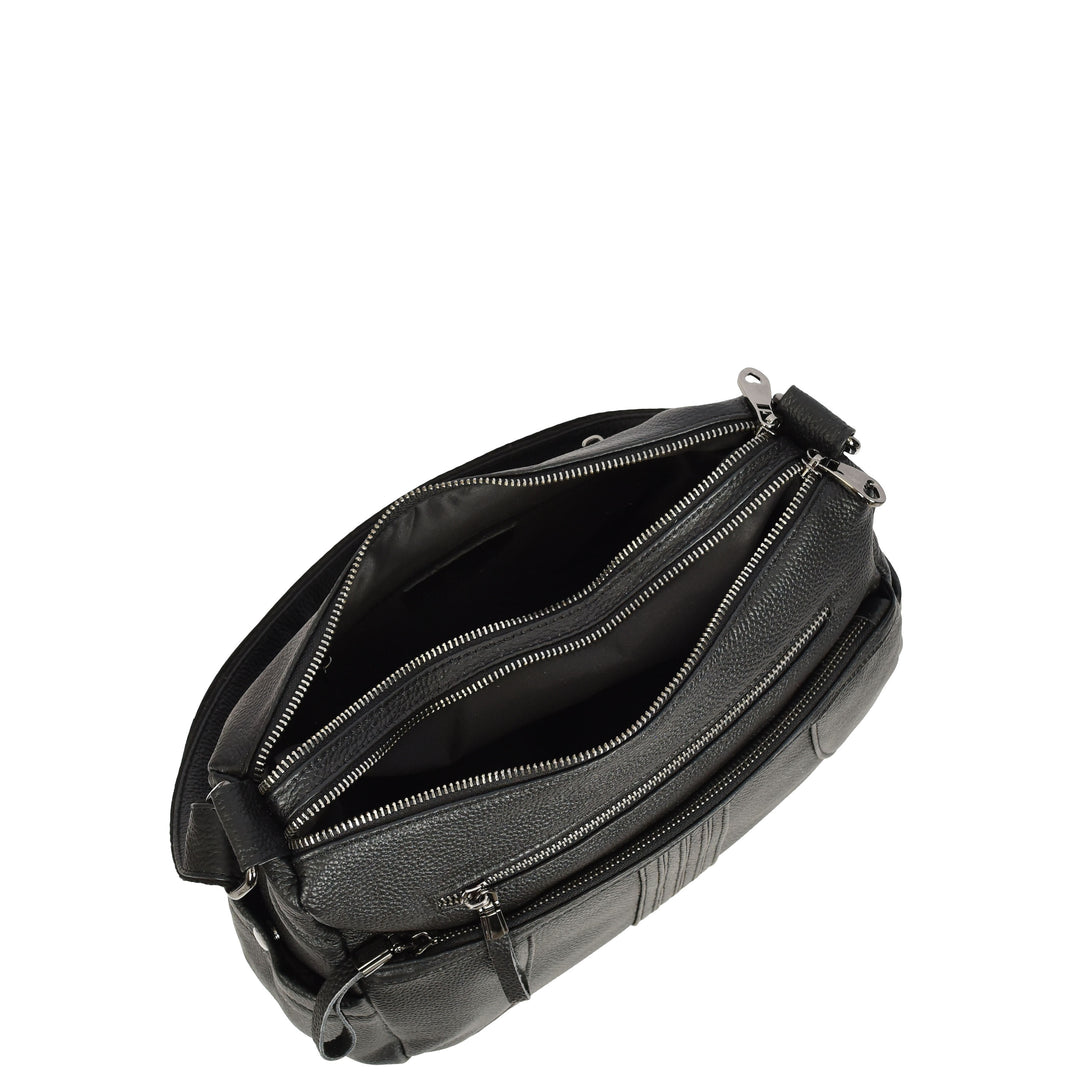Womens Real Leather Classic Crossbody Messenger Shoulder Bag Alba Black
