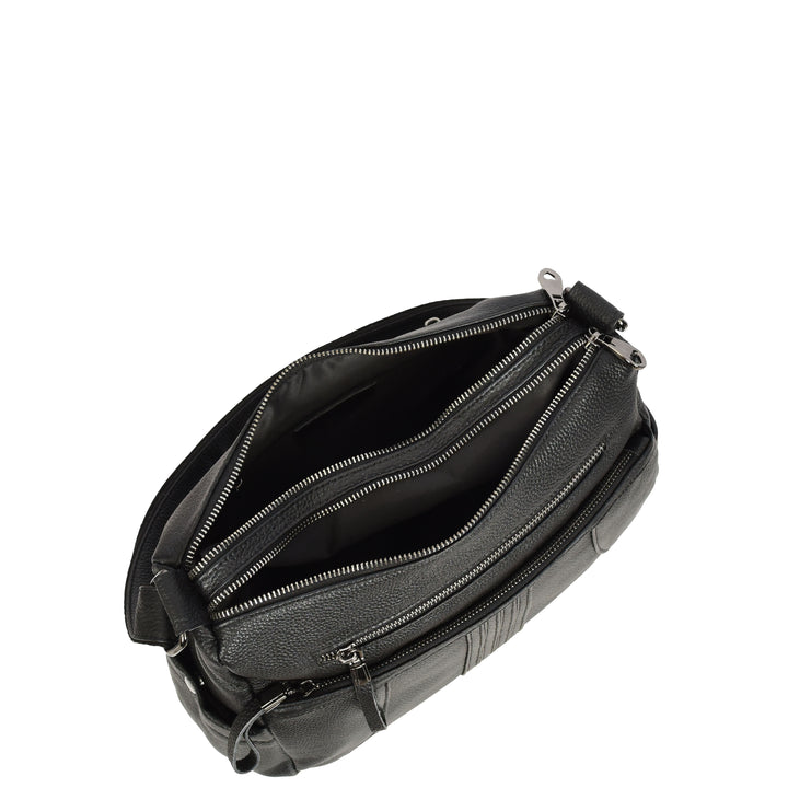 Womens Real Leather Classic Crossbody Messenger Shoulder Bag Alba Black
