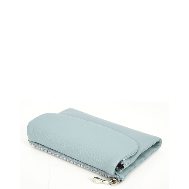 Womens Real Leather Bi-fold Purse Compact Wallet HOL3033 Sky Blue