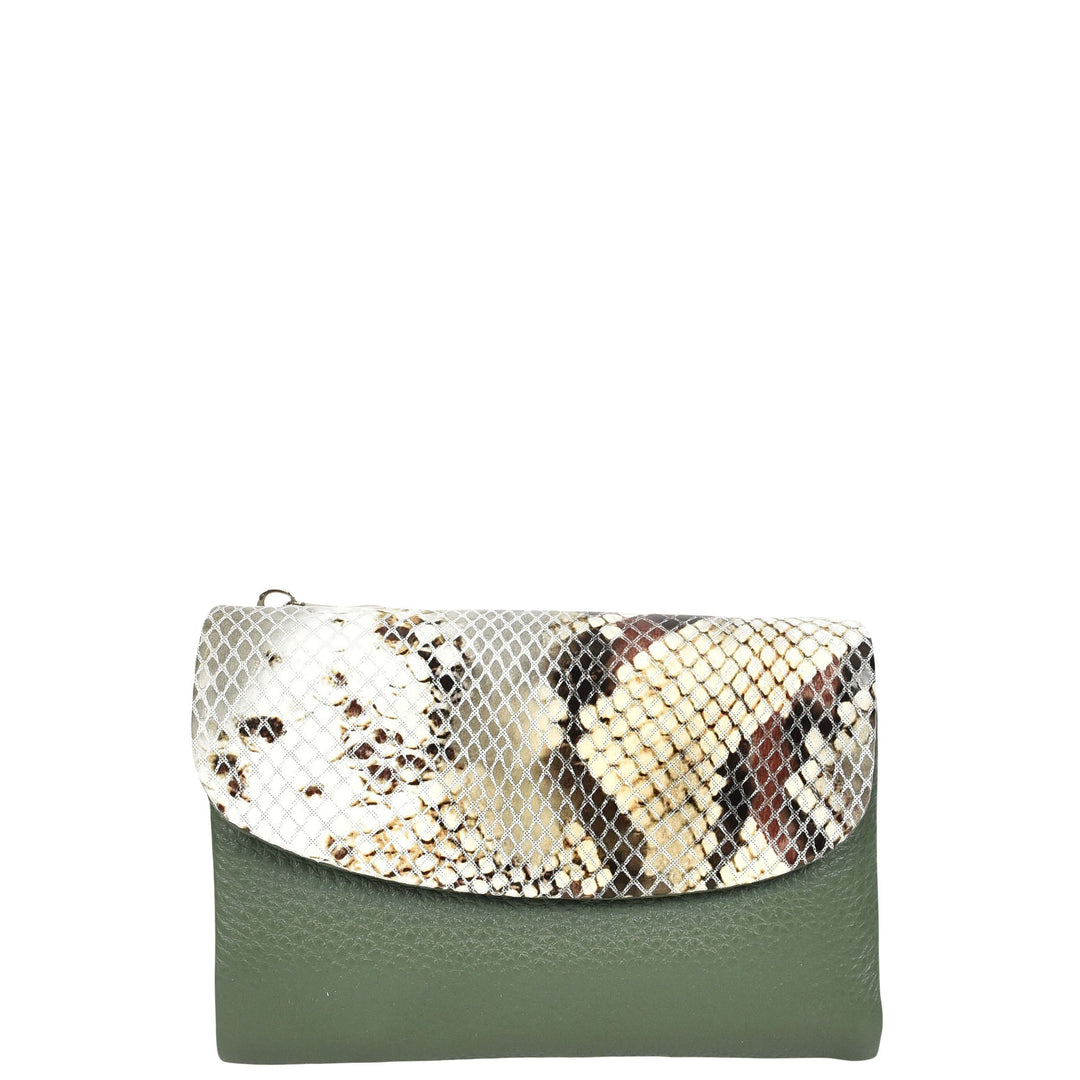 Womens Real Leather Purse Snake-Print Clutch Wallet HOL8833 Green