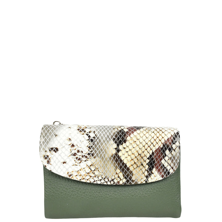 Womens Real Leather Purse Snake-Print Clutch Wallet HOL8833 Green