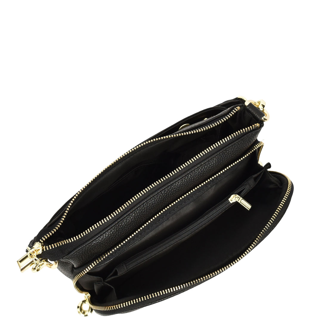 Womens Real Leather Shoulder Bag with Adjustable Strap Zelda Black