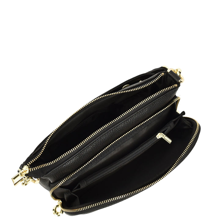 Womens Real Leather Shoulder Bag with Adjustable Strap Zelda Black