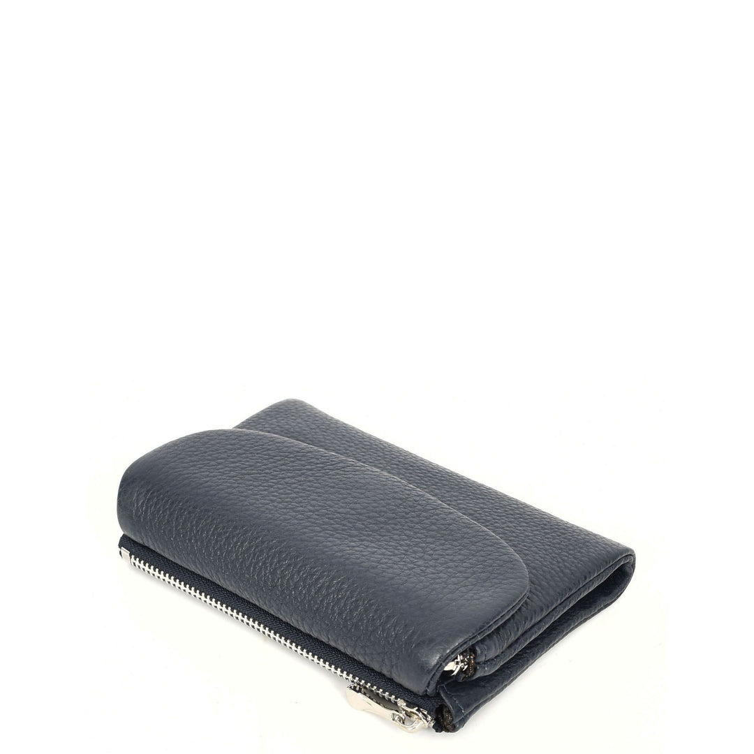Womens Real Leather Bi-fold Purse Compact Wallet HOL3033 Blue